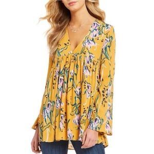Free People Bella Floral Print Tunic Top in a yellow size small